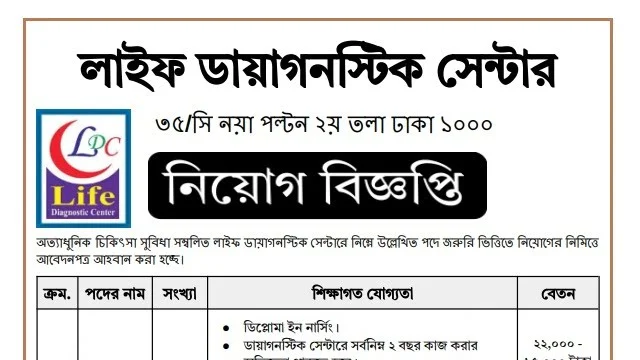 লাইফ ডায়াগনস্টিক সেন্টারে নিয়োগ বিজ্ঞপ্তি
